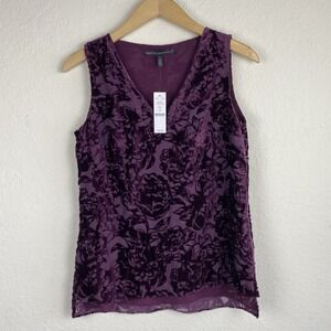 WHBM 4 Sleeveless Blouse Velvet Burnout Maroon Top Office Whimsigoth Floral Boho